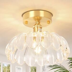 Elegant Gold and Clear Ceiling Light Fixture. New With Box. Missing Gold Covers.